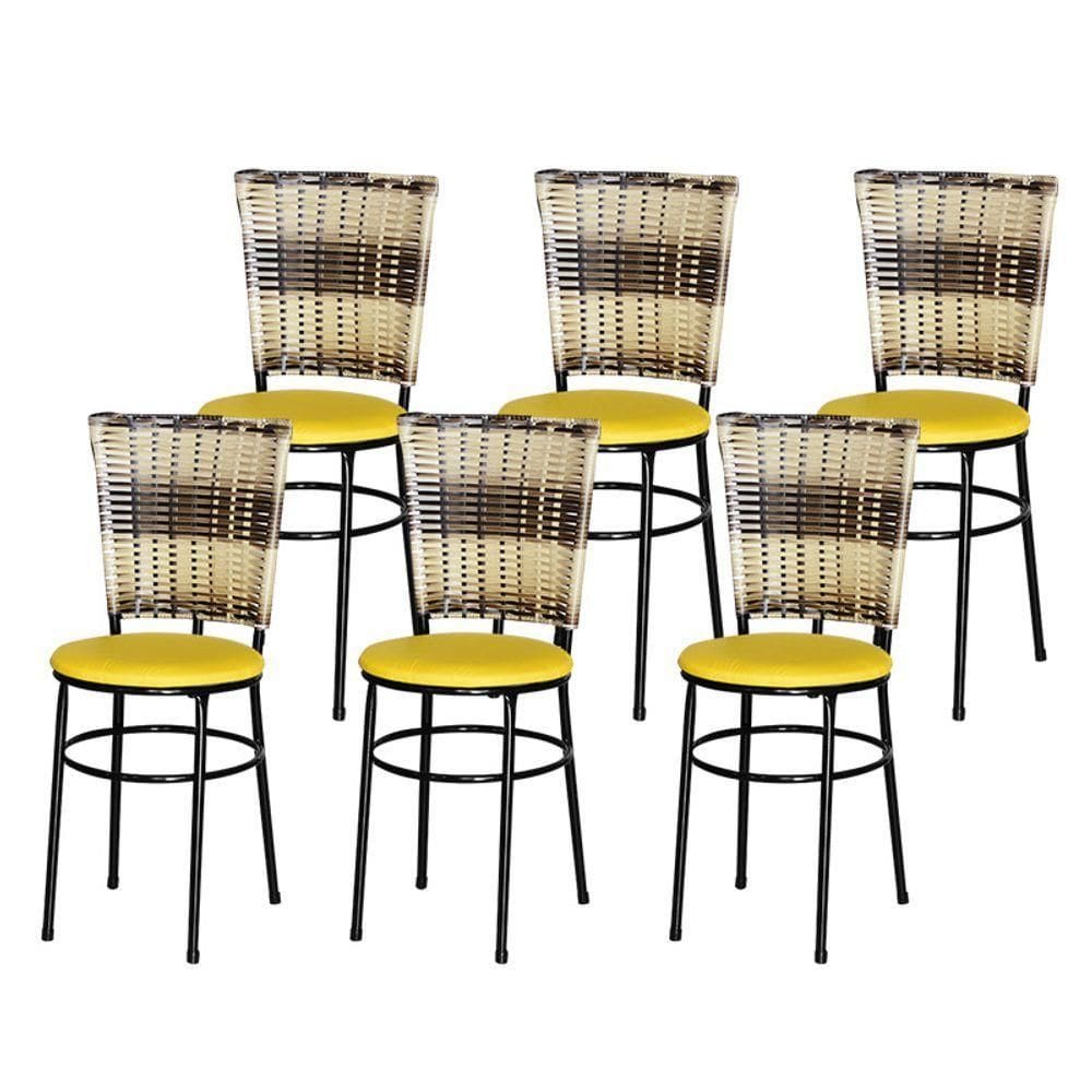 6 Cadeiras Para Mesa Preta Hawai Cappuccino Premium Amarelo