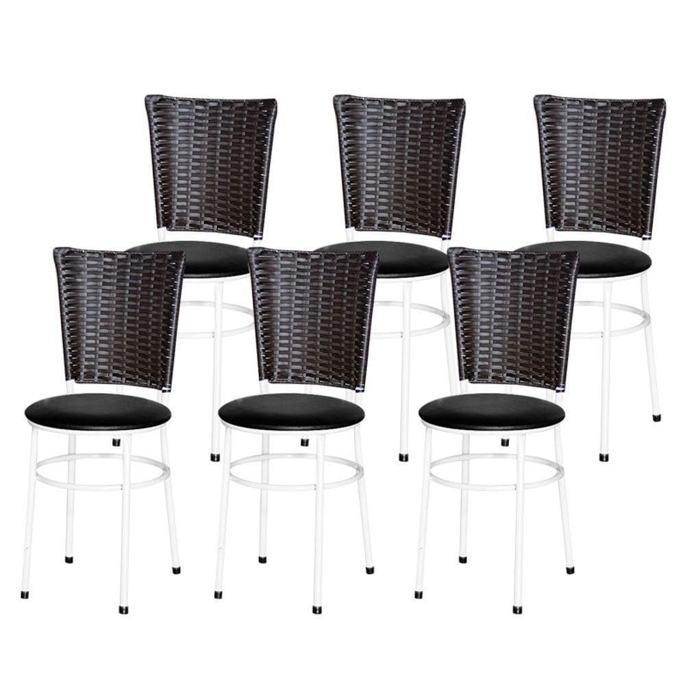 6 Cadeiras Para Mesa Branca Hawai Marrom Preto