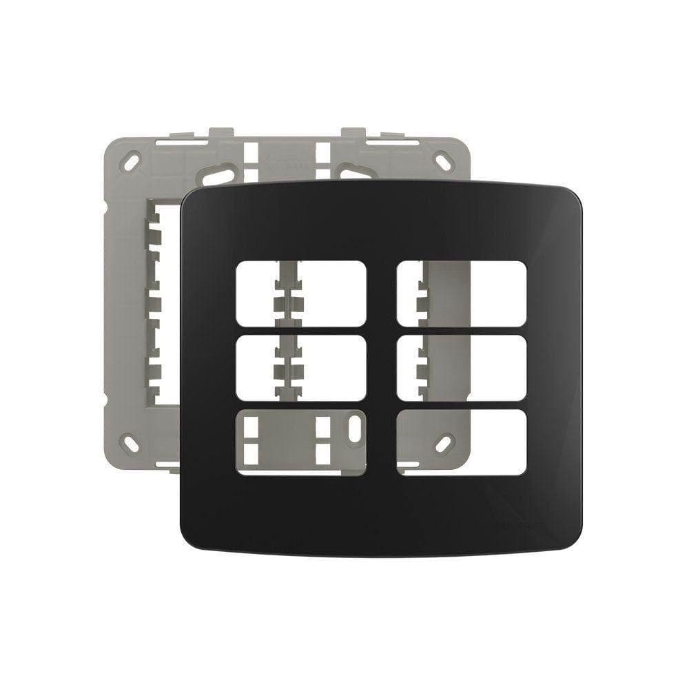 Placa Com Suporte Margirius B3 Colors 4x4 Para 6 Módulos Horizontais Preto Ebony