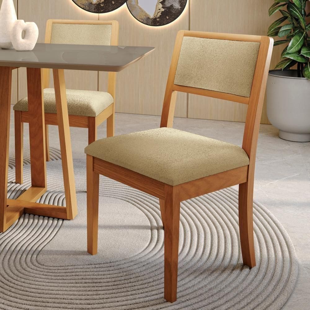 Par De Cadeiras Montadas Kappesberg Em Madeira Maciça Alice Boucle Bege