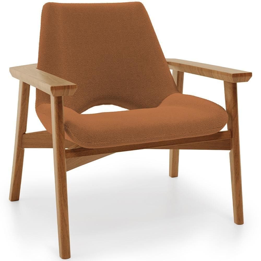 Poltrona Decorativa Living Base Madeira Becker L02 Bouclê Terracota