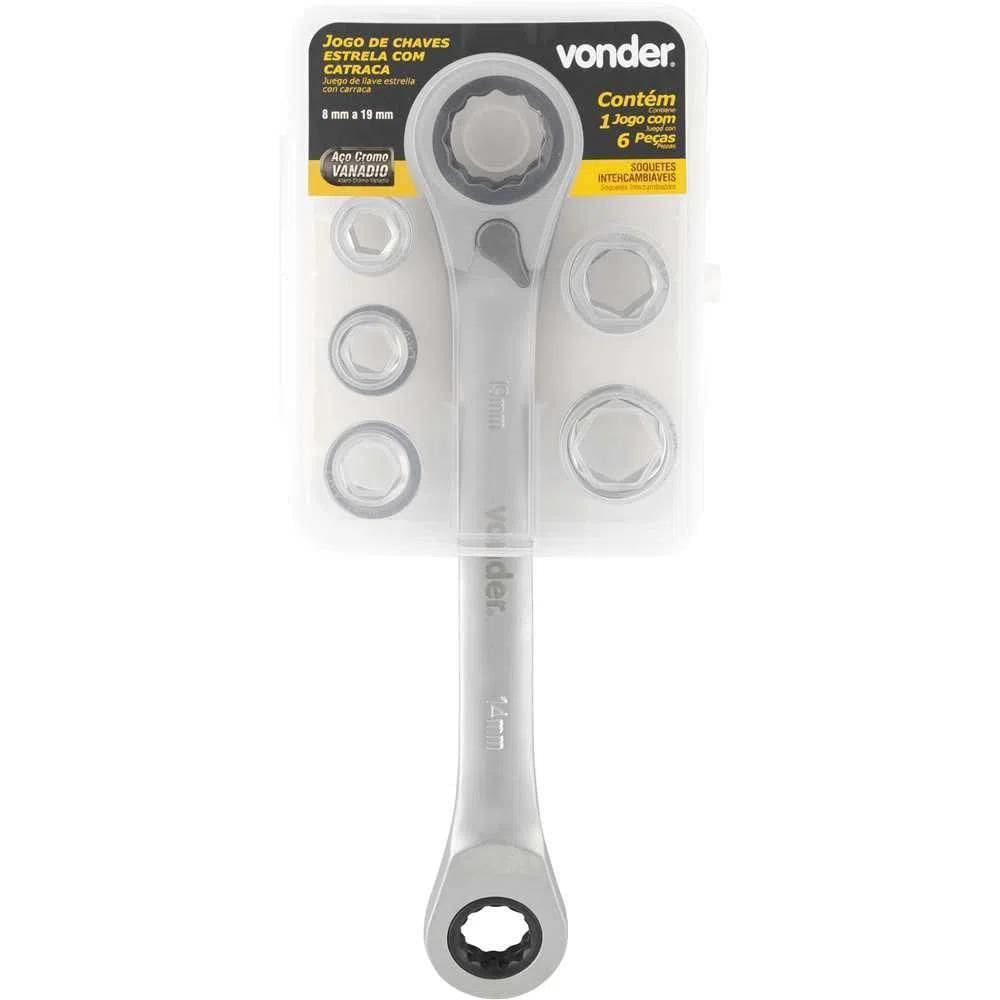 Jogo De Chave Estrela Vonder 8-19Mm C/Catraca Soquete Interc