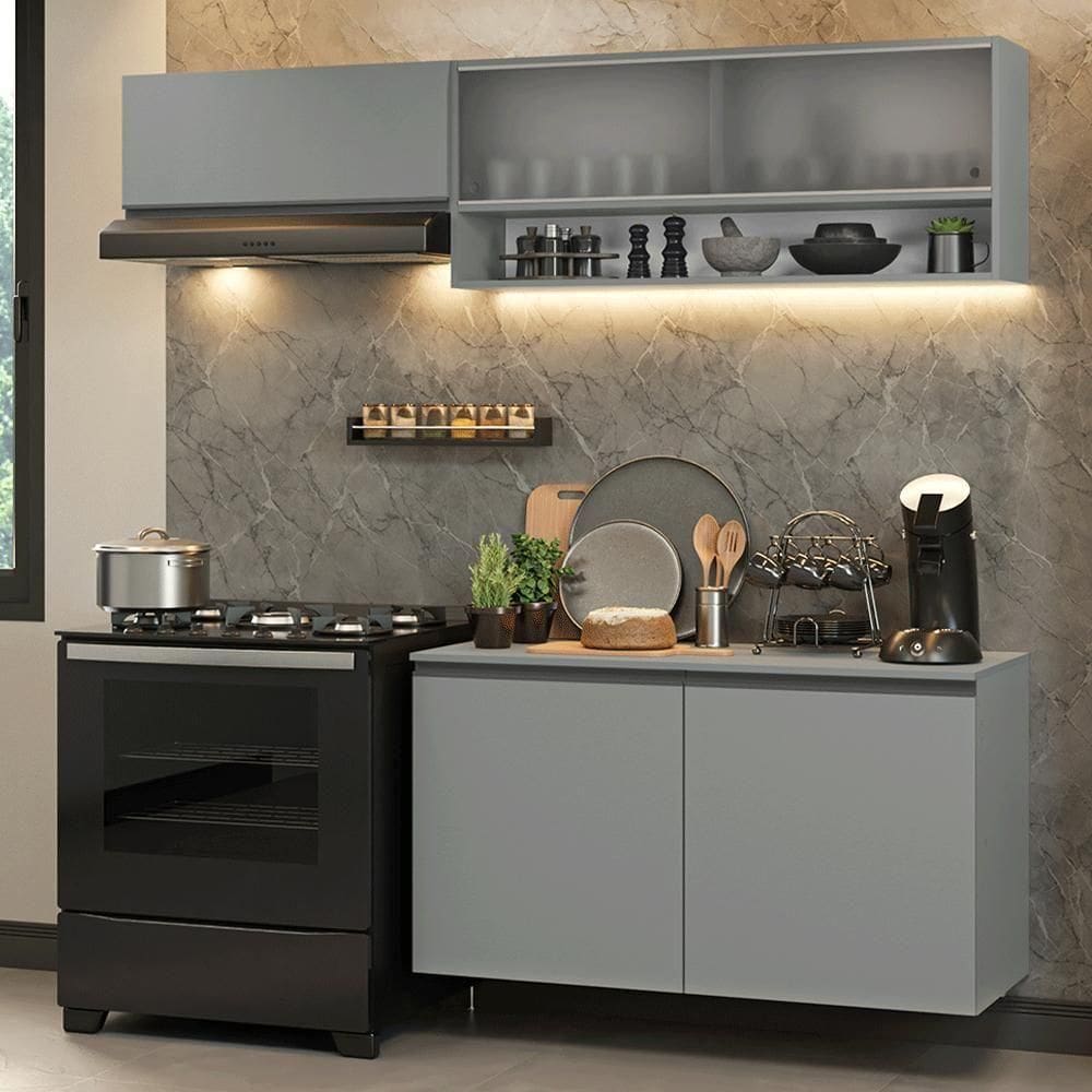 Armário De Cozinha Compacta Suspenso Nice Madesa 07 Cinza