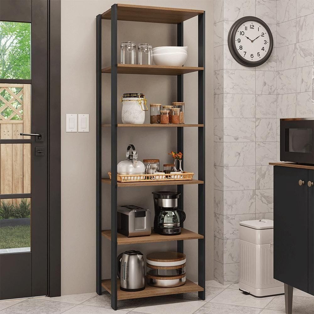 Armário Estante Multiuso Organizador 5 Prateleiras 59cm Rustic Preto Madesa