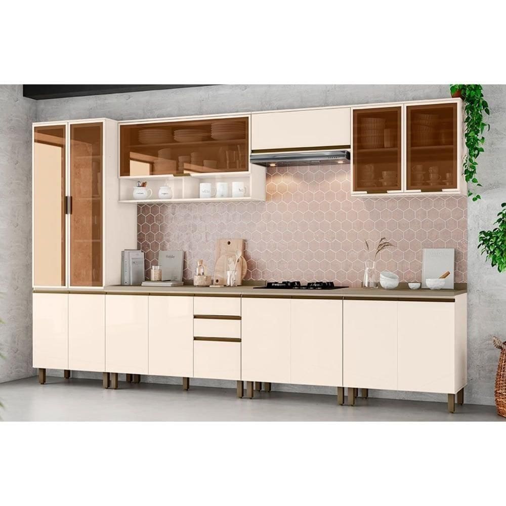 Cozinha 10 Peças (3 Armários + 1 Paneleiro + 3 Balcões + 3 Complementos) C6p10 Duna-cristal