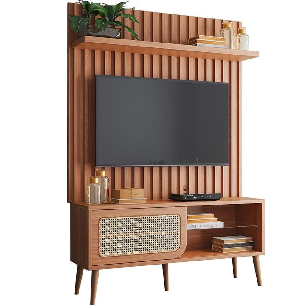 Rack Para Sala Com Painel Ripado Para 55 Pol Egon D03 Freijó - Lyam Decor