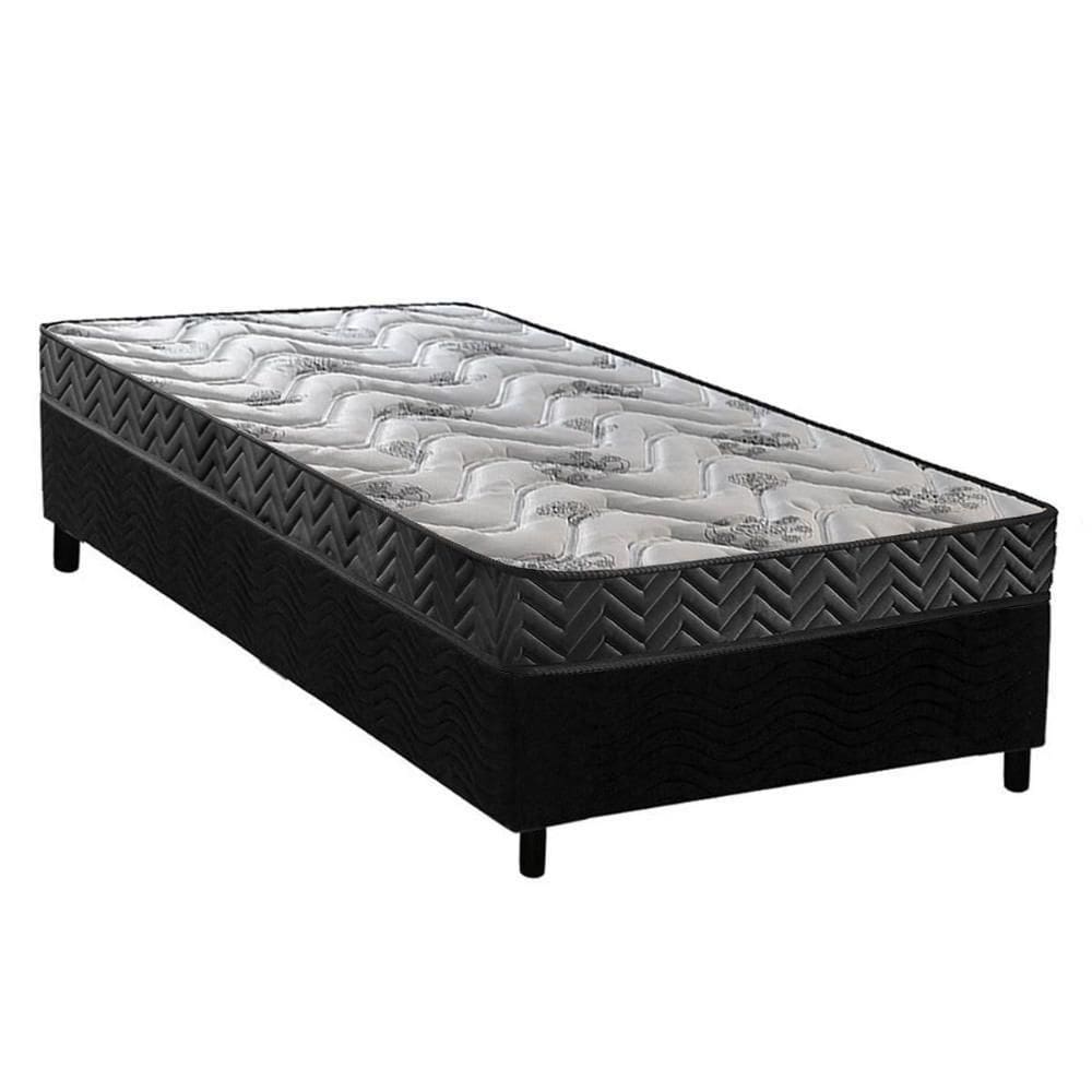 Cama Box Solteiro: Colchão Espuma D45 Paropas Pasquale Wave Black + Base Crc Suede Black (78x188)