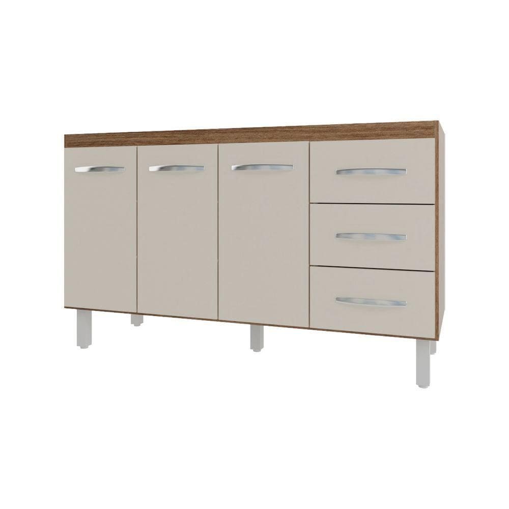 Balcão Armário Cozinha Gabinete Pia De 140 Cm Carine Com 3 Portas E 3 Gavetas Off White