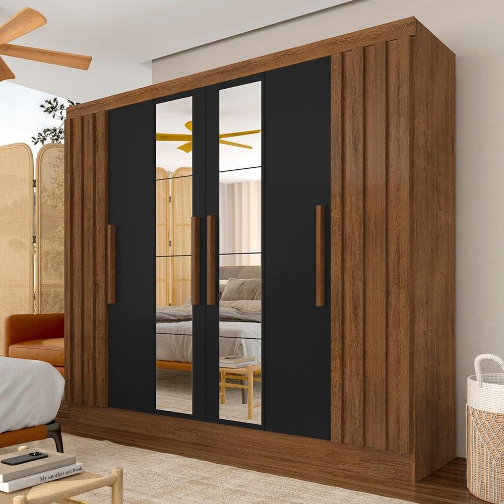 Roupeiro Casal 6 Pts Ripado Com Espelho Camille Freijó/preto Fos - M.a