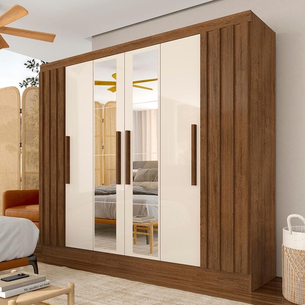 Roupeiro Casal 6 Pts Ripado Com Espelho Camille Frei/off Premium - M.a