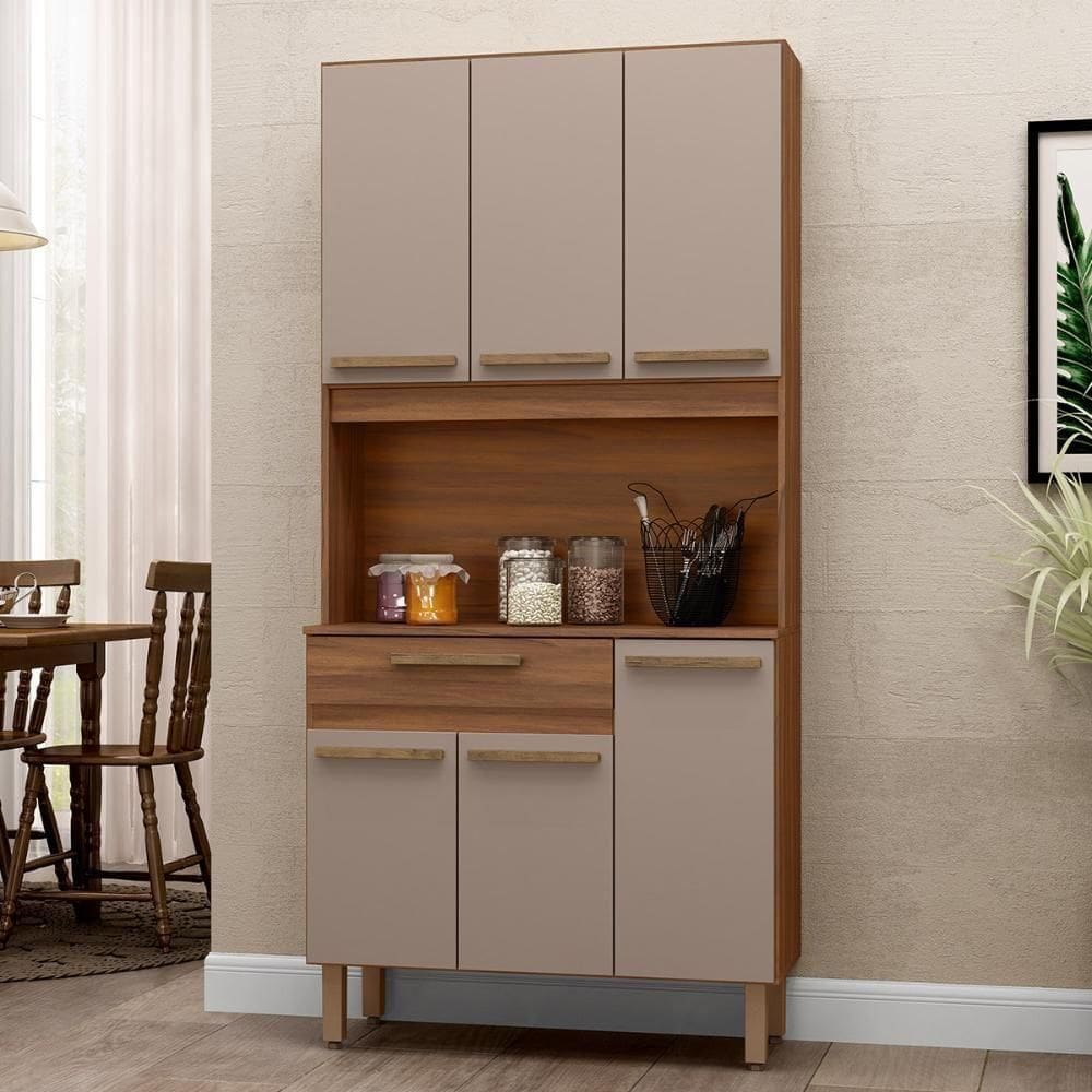 Armario Cozinha Santiago 90Cm 6 Portas 1 Gaveta Freijo/moka