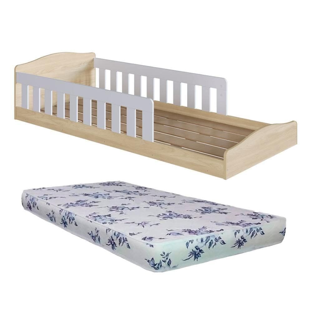 Cama Com Colchão Ortobom Solteiro Montessoriana Completa Móveis Carvalho Branco