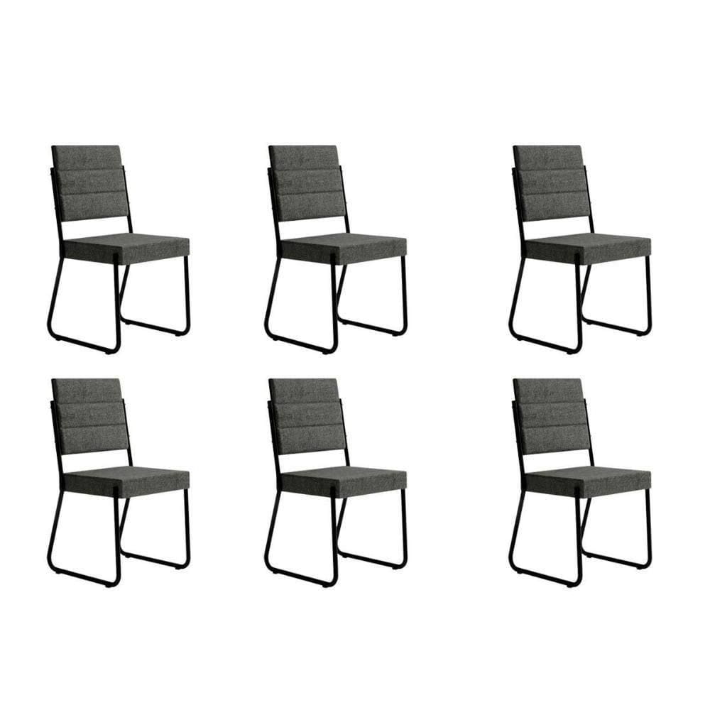 Cadeira Sala De Jantar 1736 Kit 6 Uni Preto-grafite - Preto - Carraro