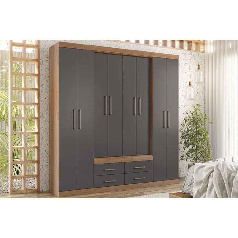 Guarda Roupa 8 Portas E 4 Gavetas Nápoles Jatobá-grafite