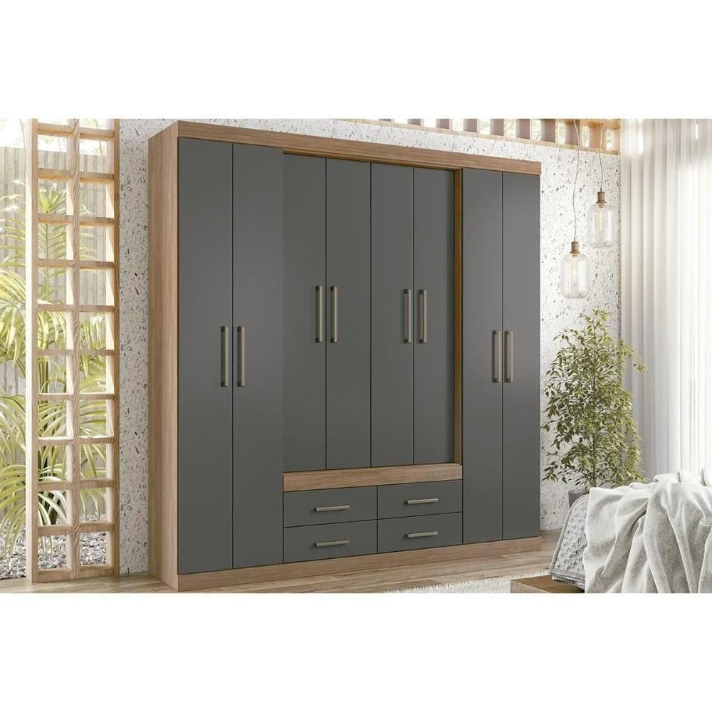 Guarda Roupa 8 Portas E 4 Gavetas Nápoles Jatobá-grafite