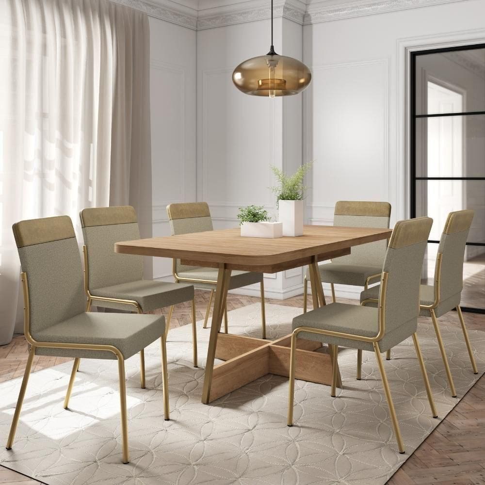 Conjunto Sala De Jantar 6 Cadeiras Paris Carraro Carvalho Dourado
