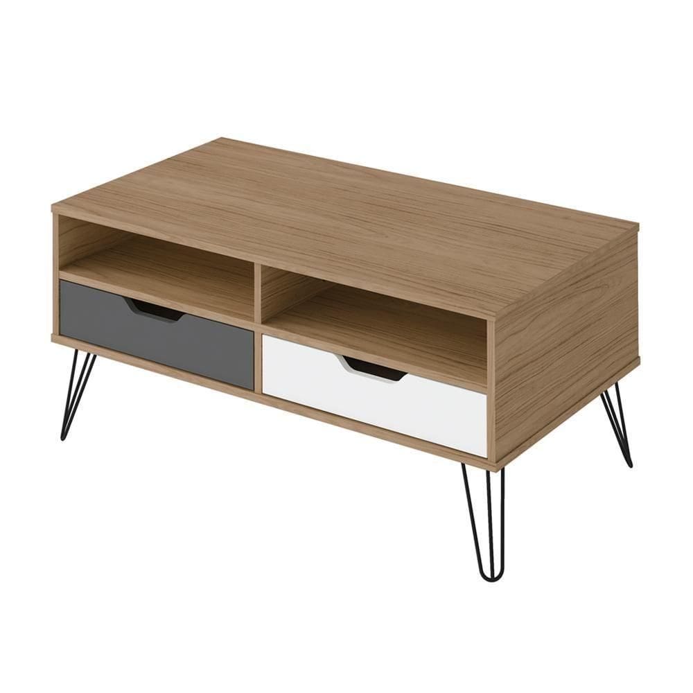 Mesa De Centro 2 Gavetas 45x100 Cm Carvalho Grafite Arly