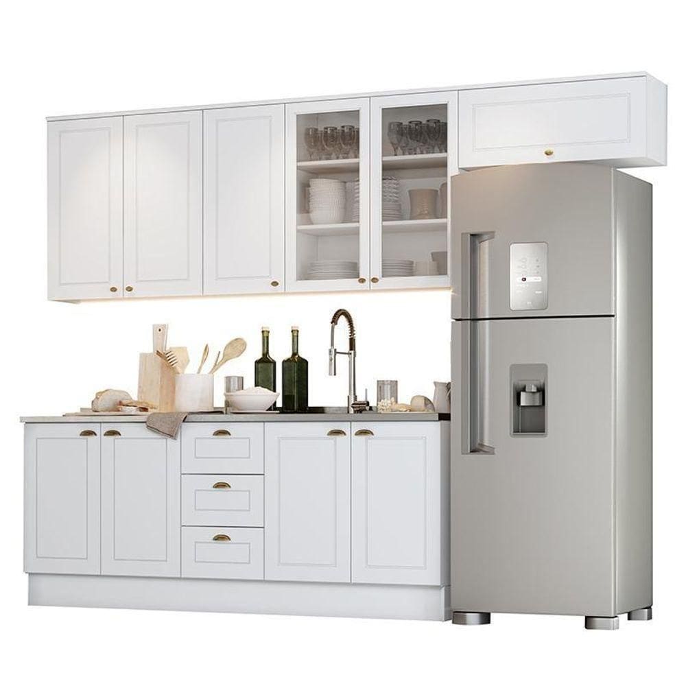 Cozinha Completa Americana 5 Peças Branco Com Vidro - Móveis Henn Branco