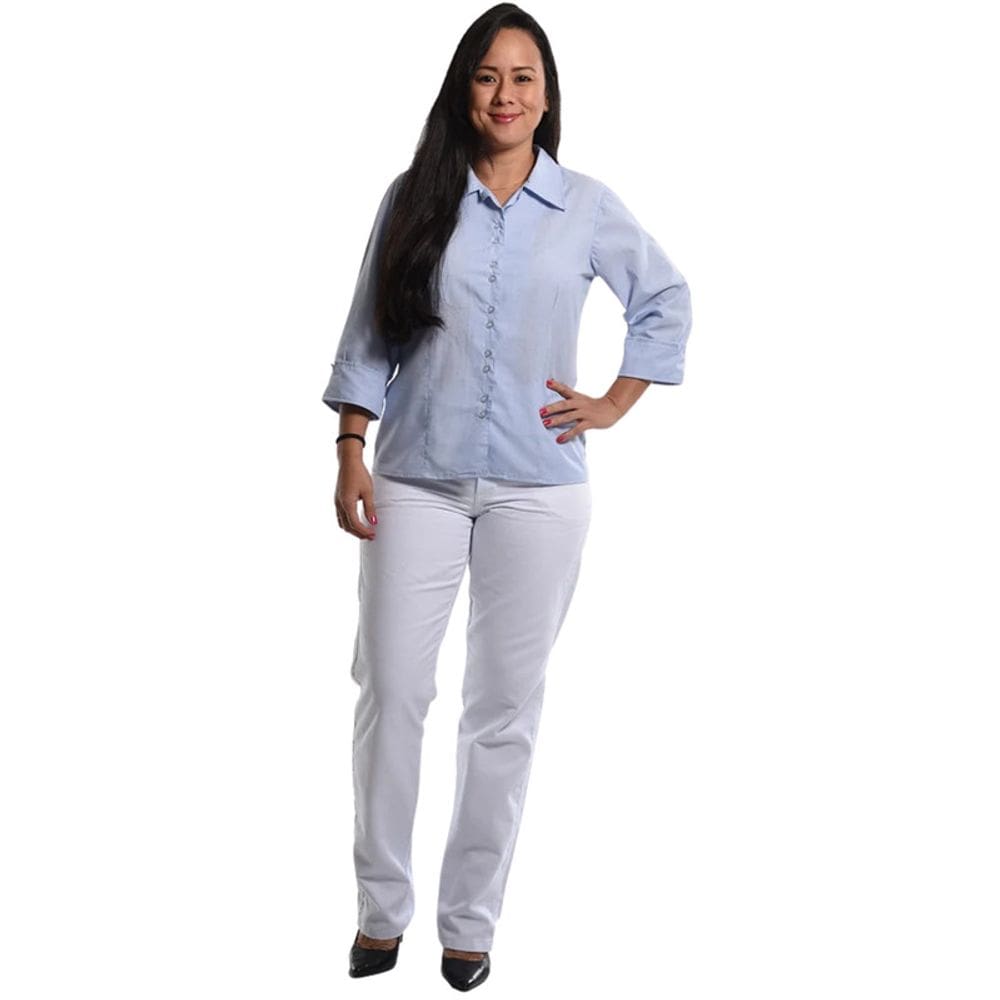 Calça Jeans Branca Unissex Metade Elástico