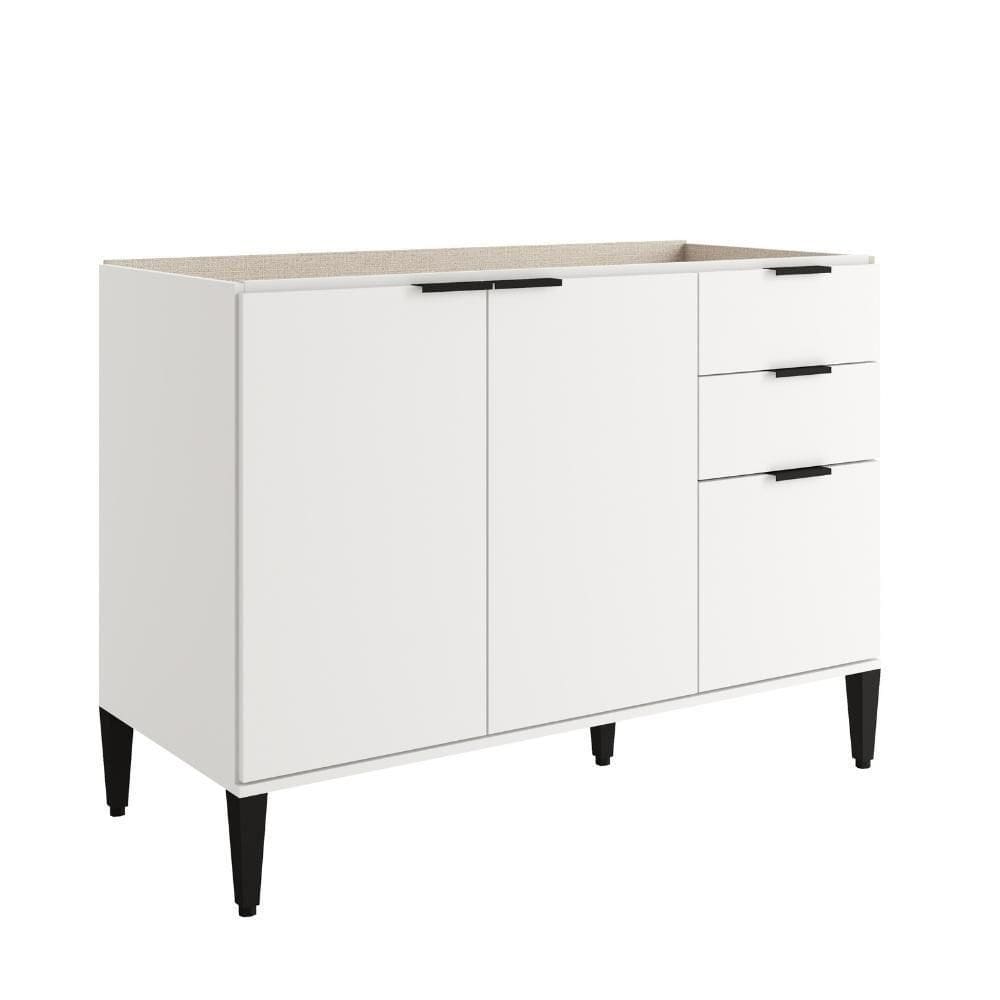 Balcão De Cozinha Miami 1200mm 2 Portas 3 Gavetas Sem Tampo Carraro Branco