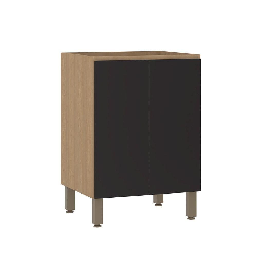 Balcão De Cozinha 60cm 2 Portas Sem Tampo Slim Luciane Móvei Freijó/preto
