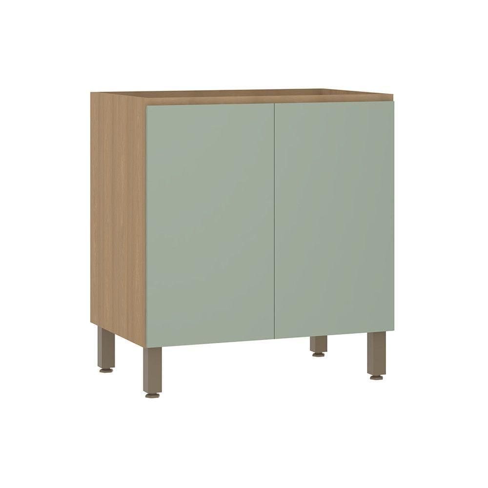 Balcão De Cozinha 80cm 2 Portas Sem Tampo Slim Luciane Móvei Freijó/verde Jade