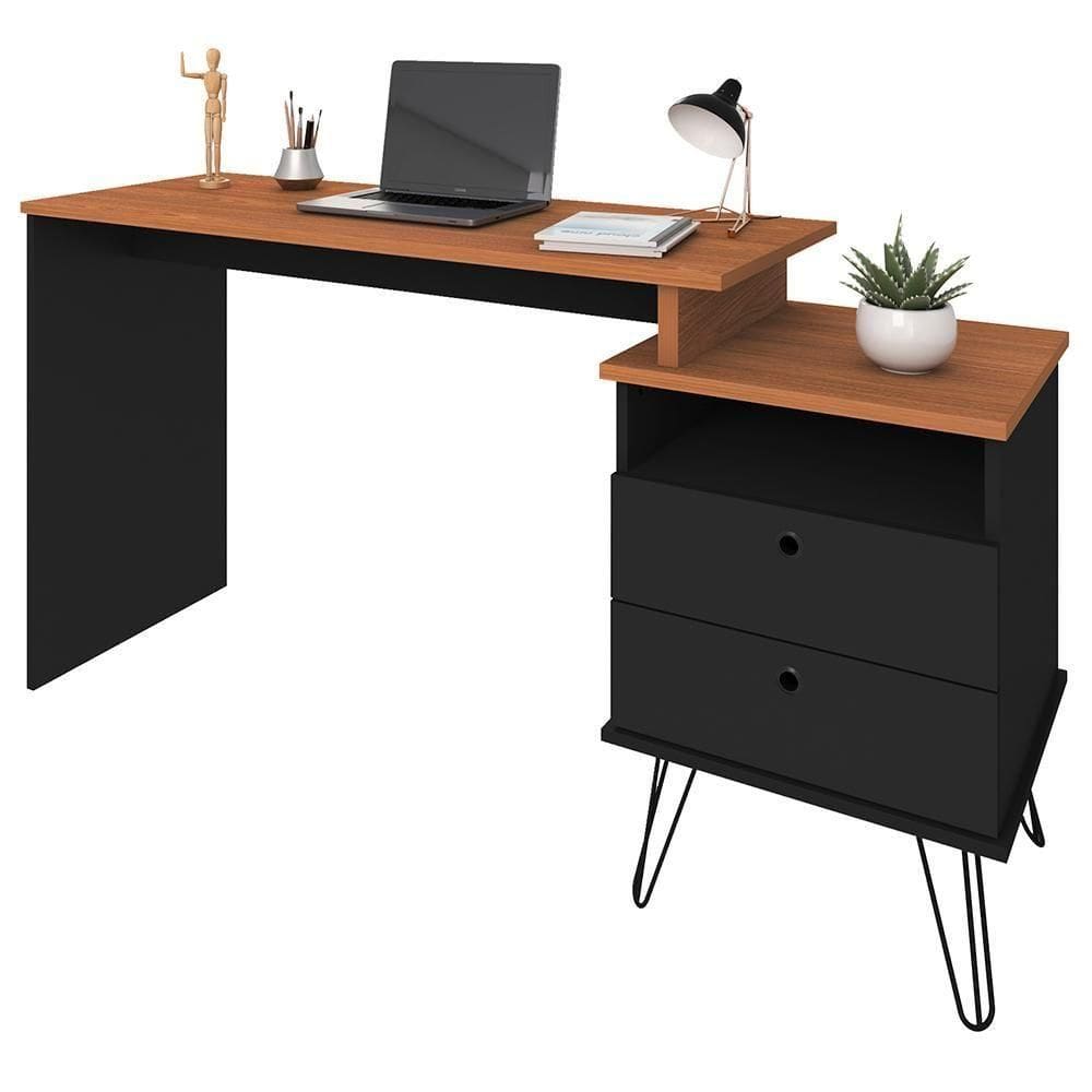 Mesa Escrivaninha Estilo Industrial Lux A06 Freijó/preto - Mpozenato