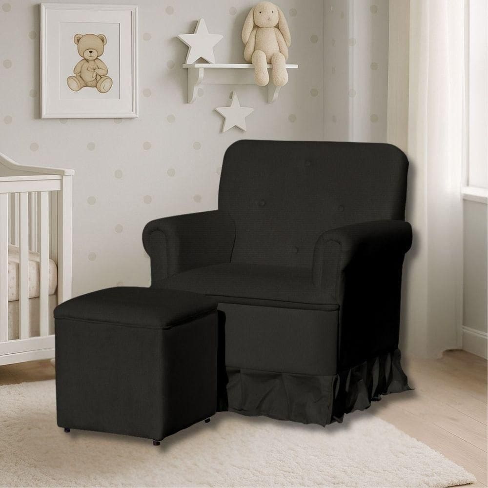 Poltrona De Amamentação Mamãe Beatrice Balanço E Puff Suede Suede Preto