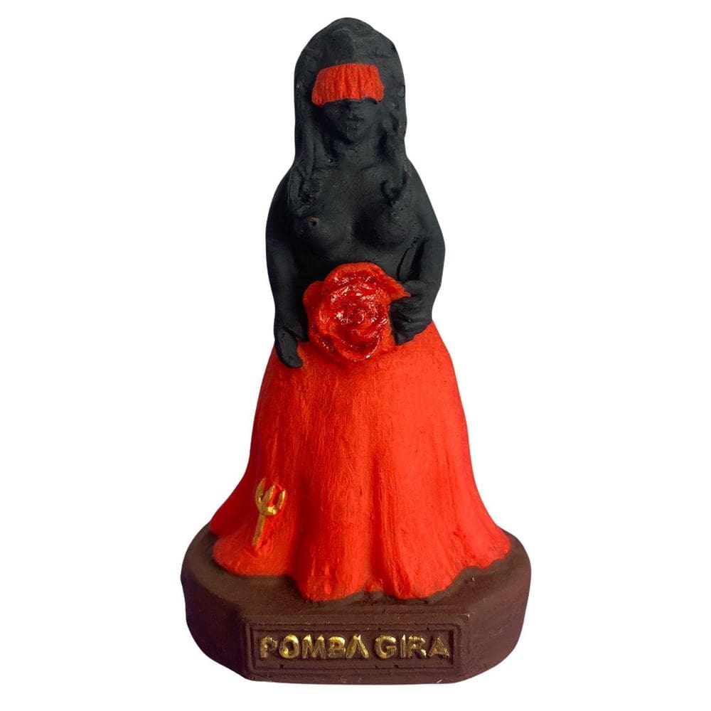 Escultura Pomba Gira Vermelha E Preta 10 Cm Em Resina