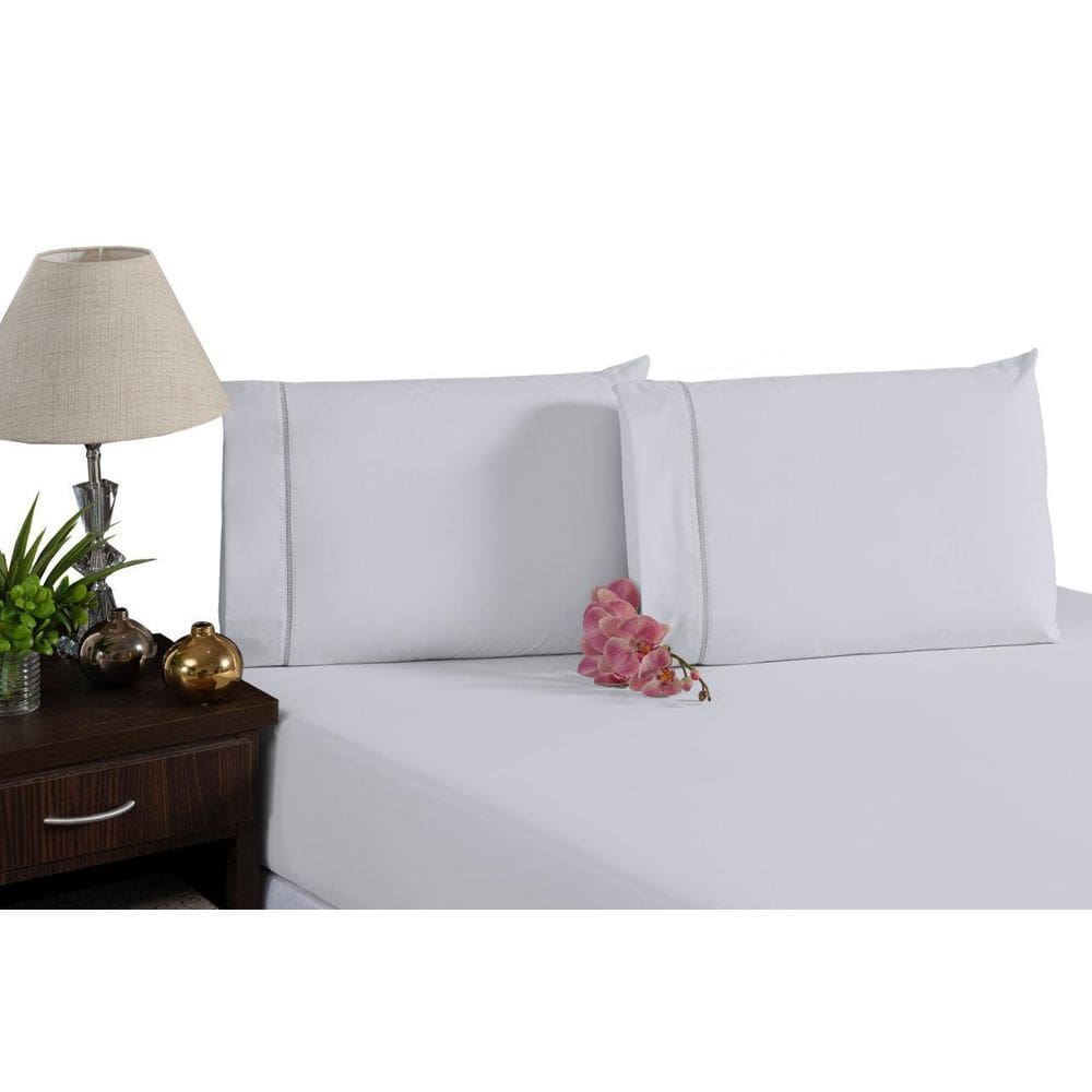 Jogo De Lençol Casal Padrão Com Elástico 3 Peças Branco