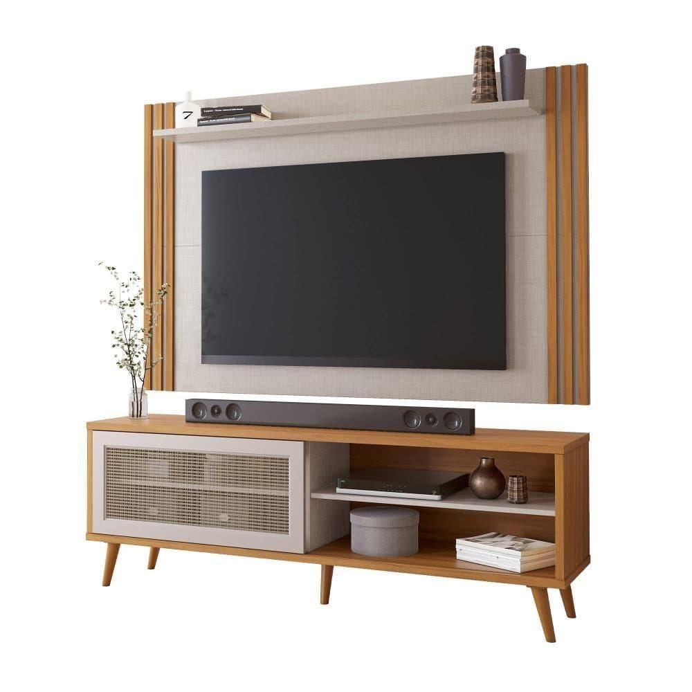 Conjunto Para Sala Rack Nt1175 E Painel Nt1375 Para Até 60 Freijó/offwhite Notável Móveis Freijó Trend/off White Tx
