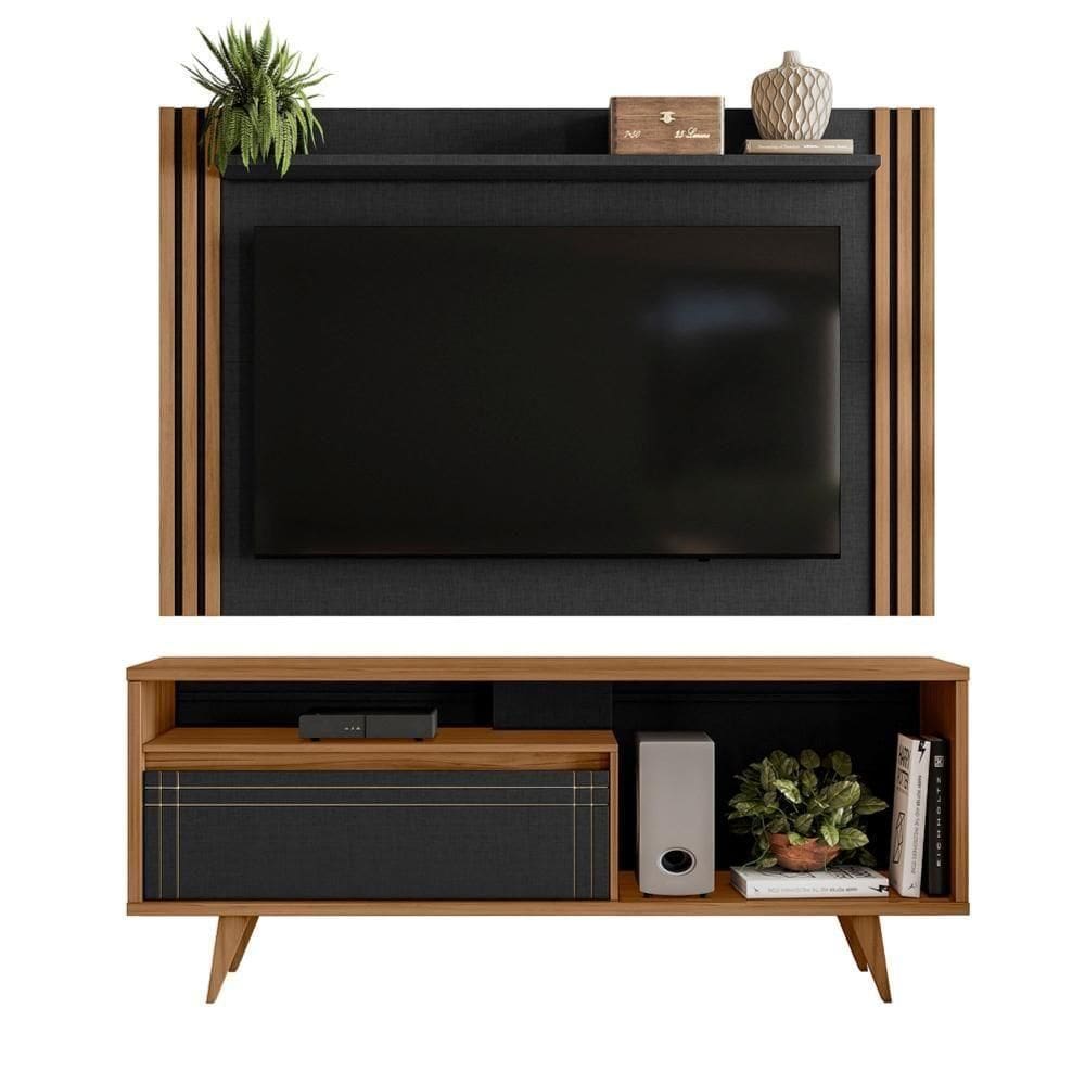 Conjunto Para Sala Com Rack Nt1315 E Painel Nt1375 Para Até 65 Freijó Preto Tx Notável Móveis Freijó Trend/preto Tx
