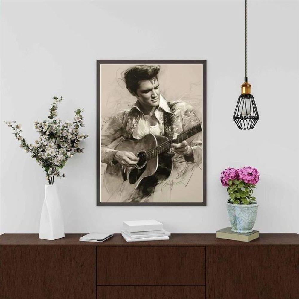 Quadro Decorativo Arte Elvis Presley - Violão 33X24Cm