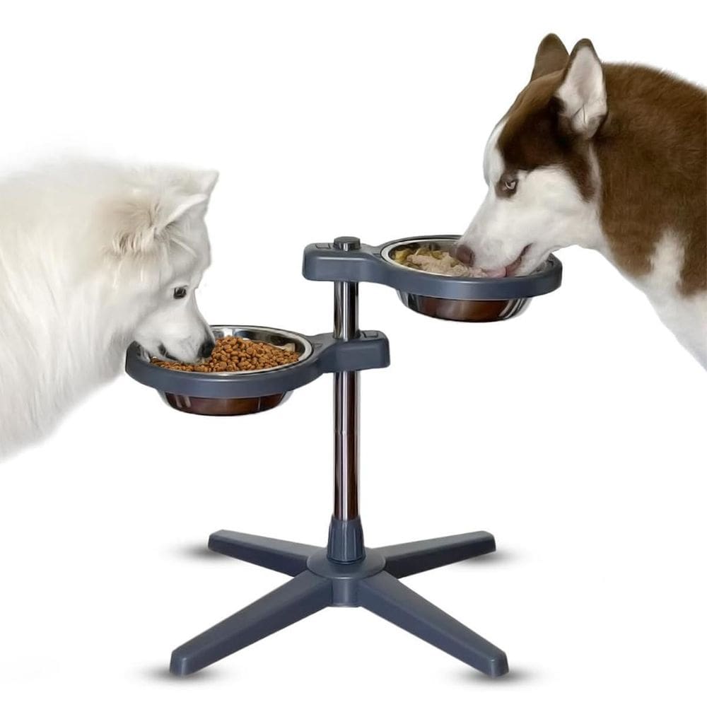 Comedouro Bebedouro Duplo Pet Inox Elevado Ajustável Cães