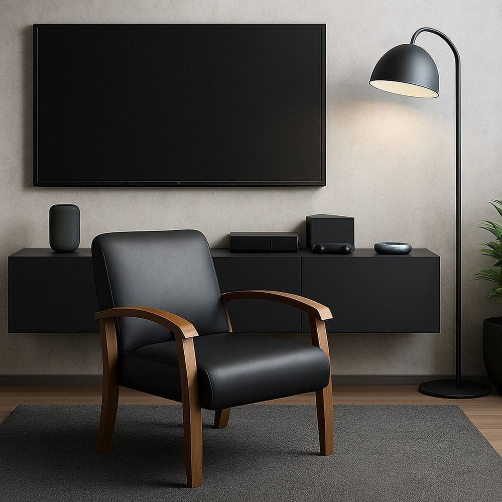 Poltrona para Sala Tecido Courino Braços Madeira Maciça Mia Preto