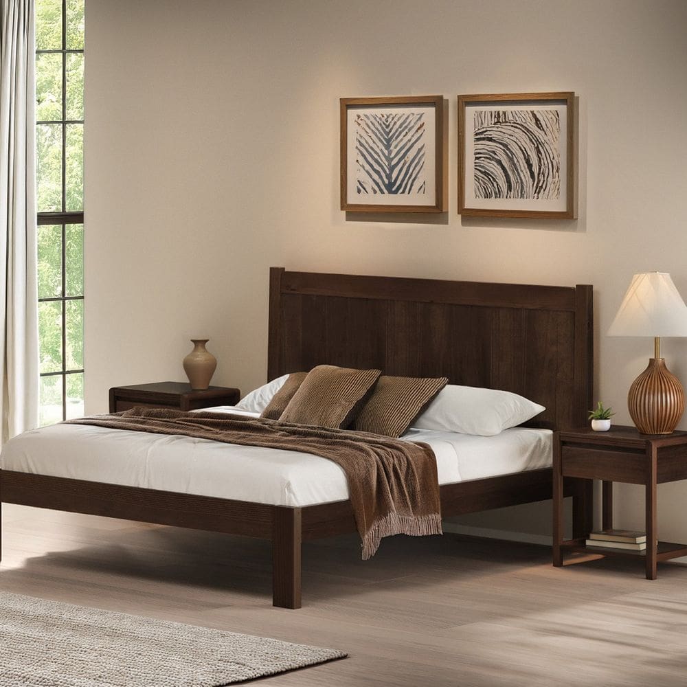 Cama de Casal 112cm X 210cm em Madeira Maciça Modena Capuccino