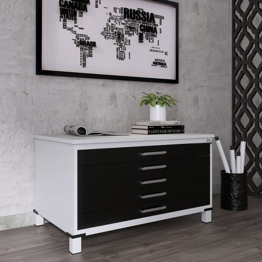 Mapoteca Mont 5 Gavetas 71,3cm X 120,4cm Aço Cinza/Preto