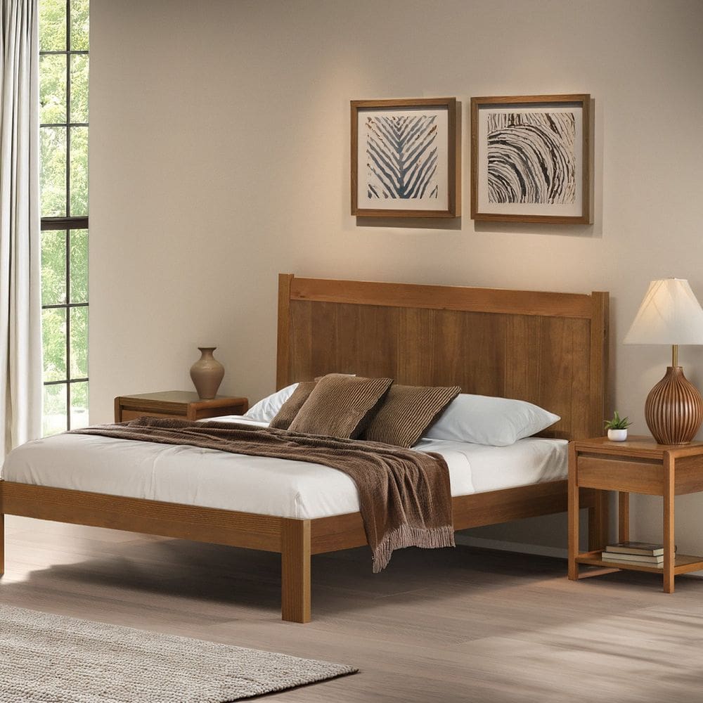 Cama de Casal 112cm X 210cm em Madeira Maciça Modena Amendoa