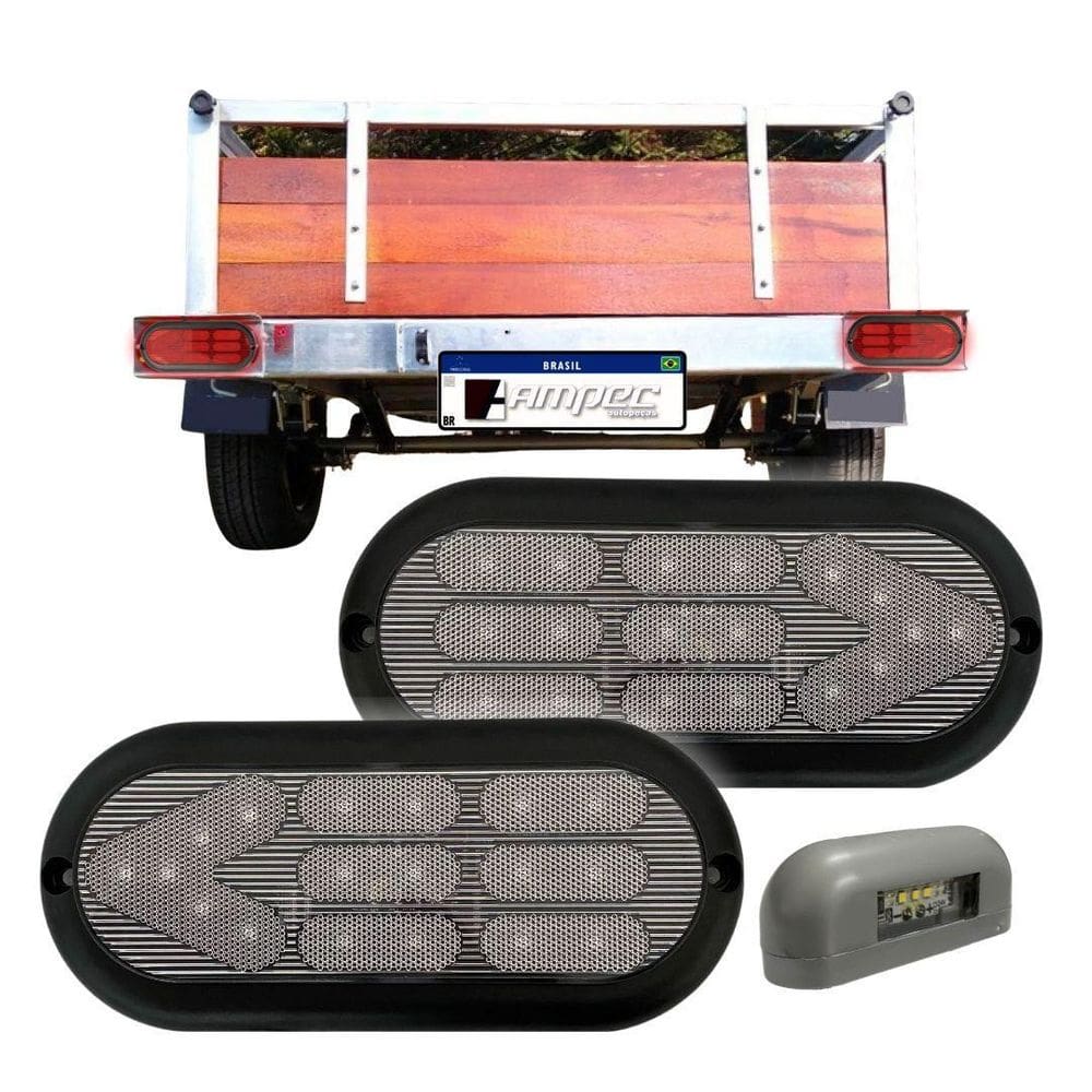Kit Lanterna Traseira Carretinha Leds Cristal + Luz De Placa