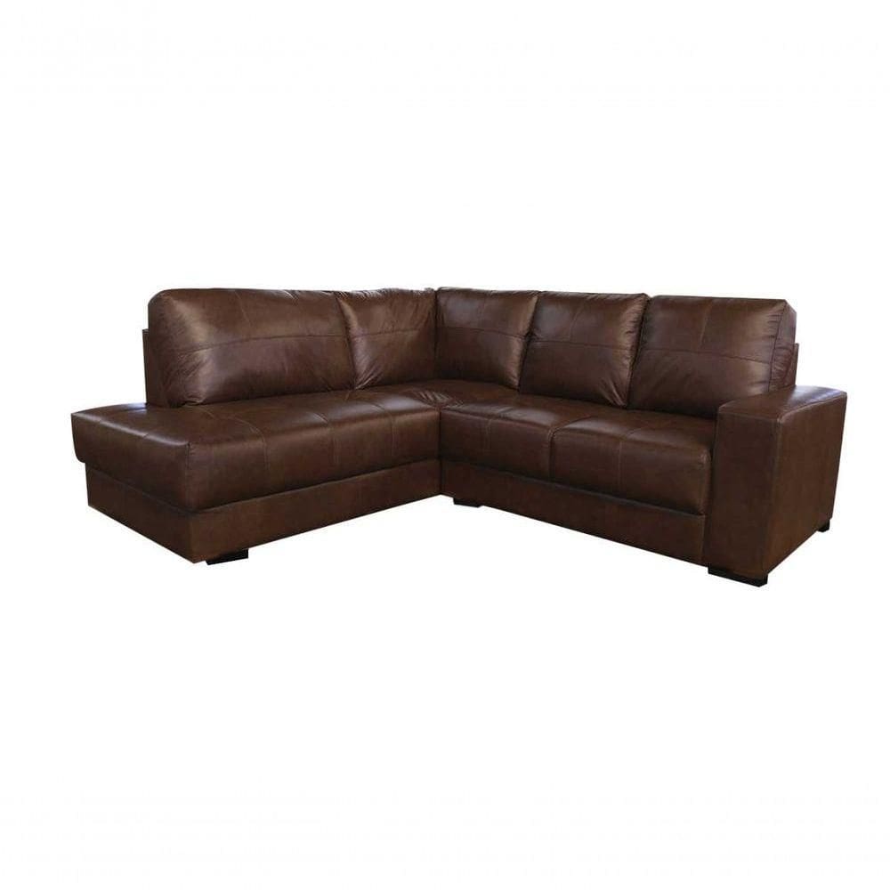 Sofá De Couro Canto Marrocos 2 Lugares Com Chaise Esquerda Marrom Bicolor - Mempra Design