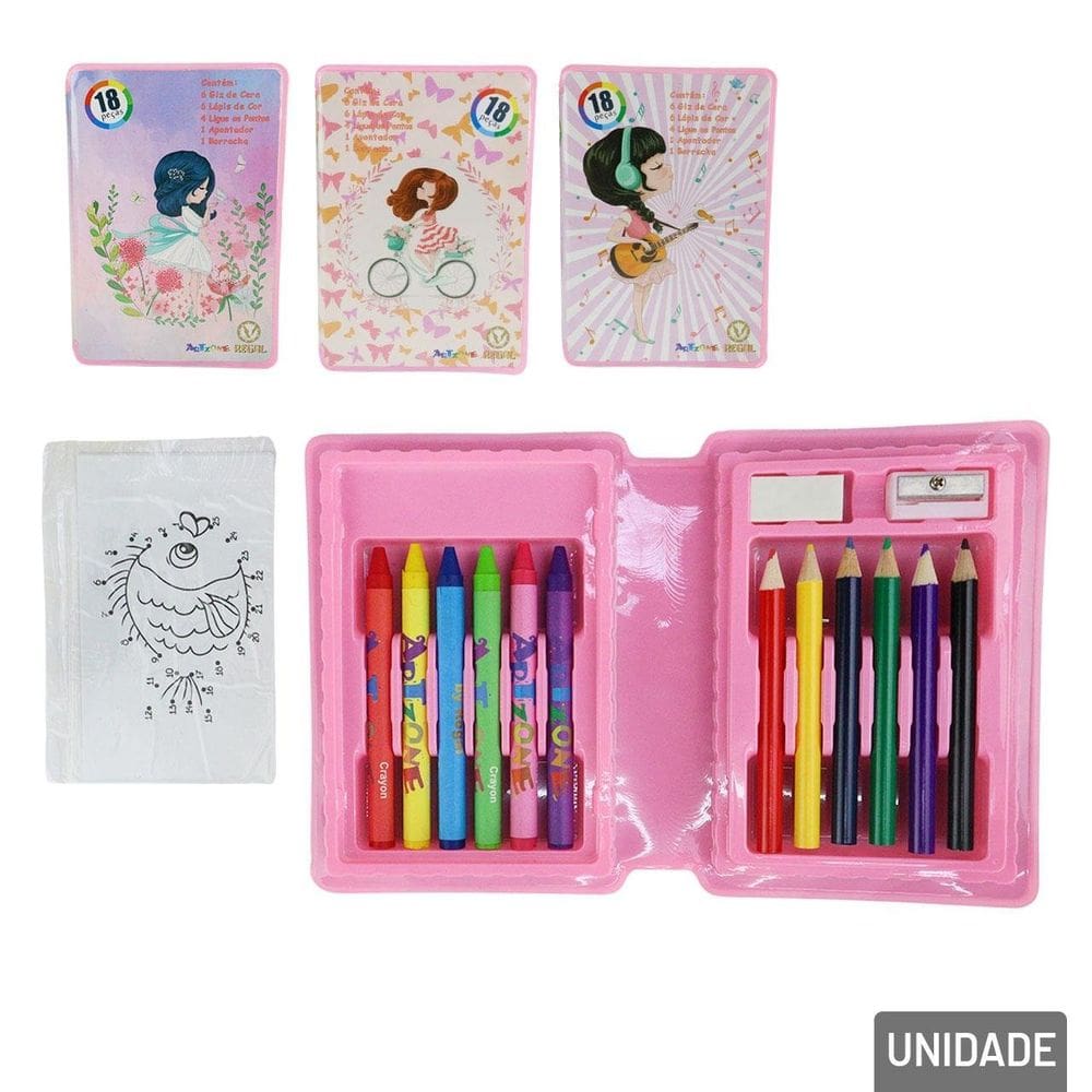 KIT Escolar 18 Peças Colorir Meninas  - Tudo em Caixa