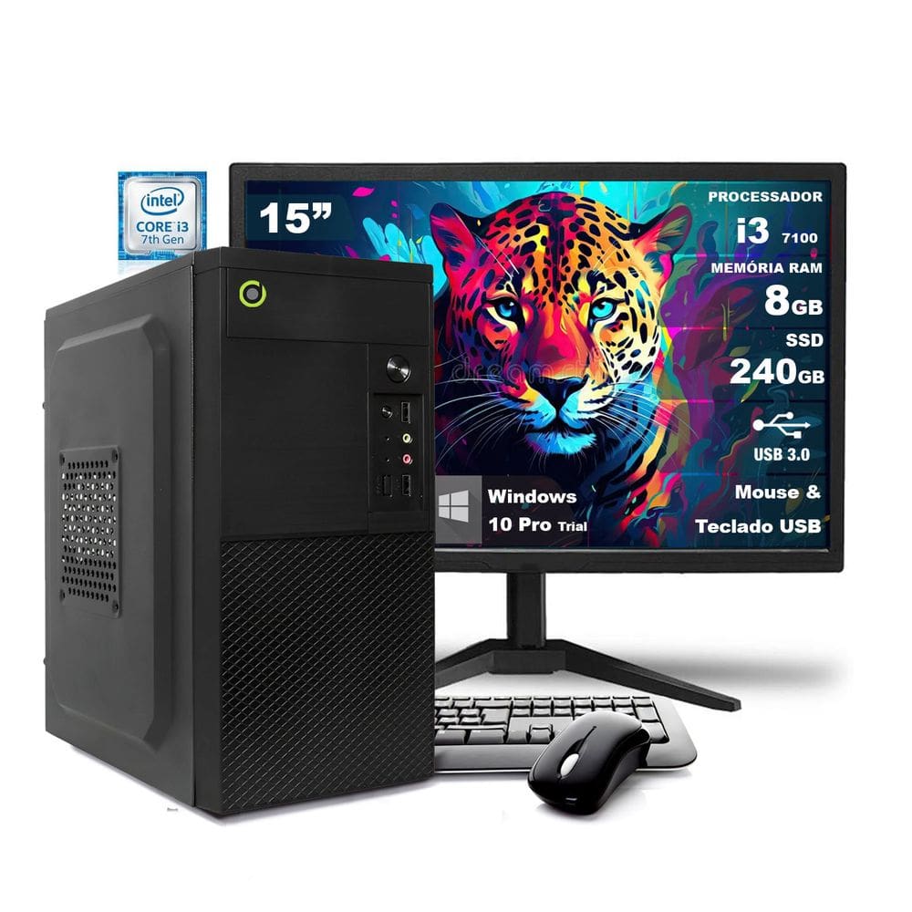 Computador Completo On Corp I3  8GB RAM 240GB SSD Win10 Monitor 15