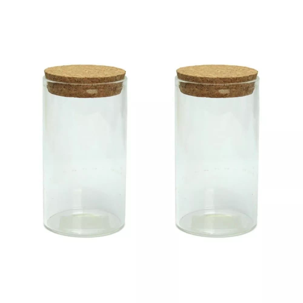 Conjunto de Potes De Vidro Boca Larga 320ml Tampa De Rolha