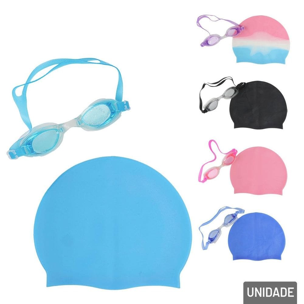 KIT Natação 2 Peças óculos e Touca Silicone Color - Tudo em Caixa