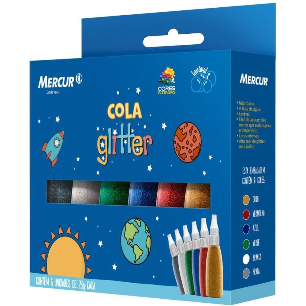 Cola Com Glitter 06 Cores Sistema Solar 23g - Mercur