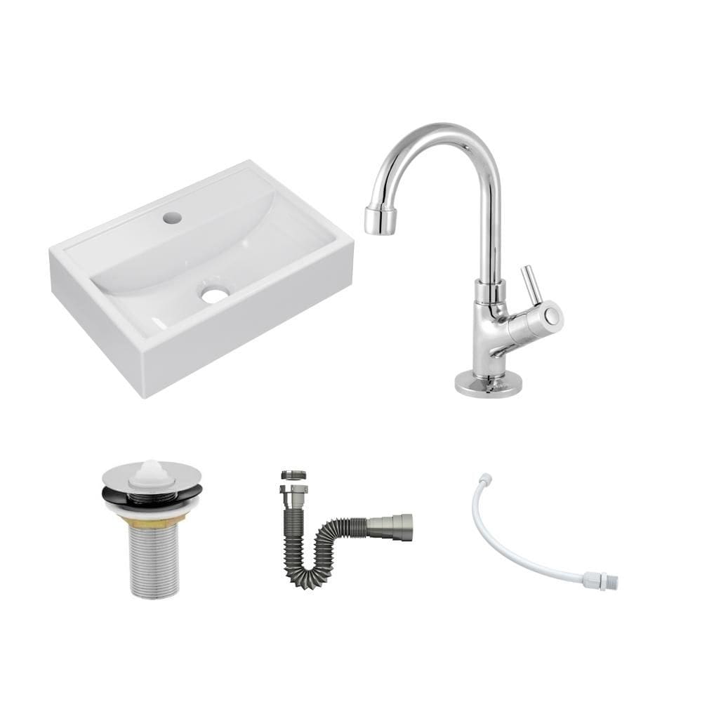 Kit Cuba Q45 C/Torneira 1198 Metal + Válvula 1`` (2,6cm) + Sifão Cromado + Flexível
