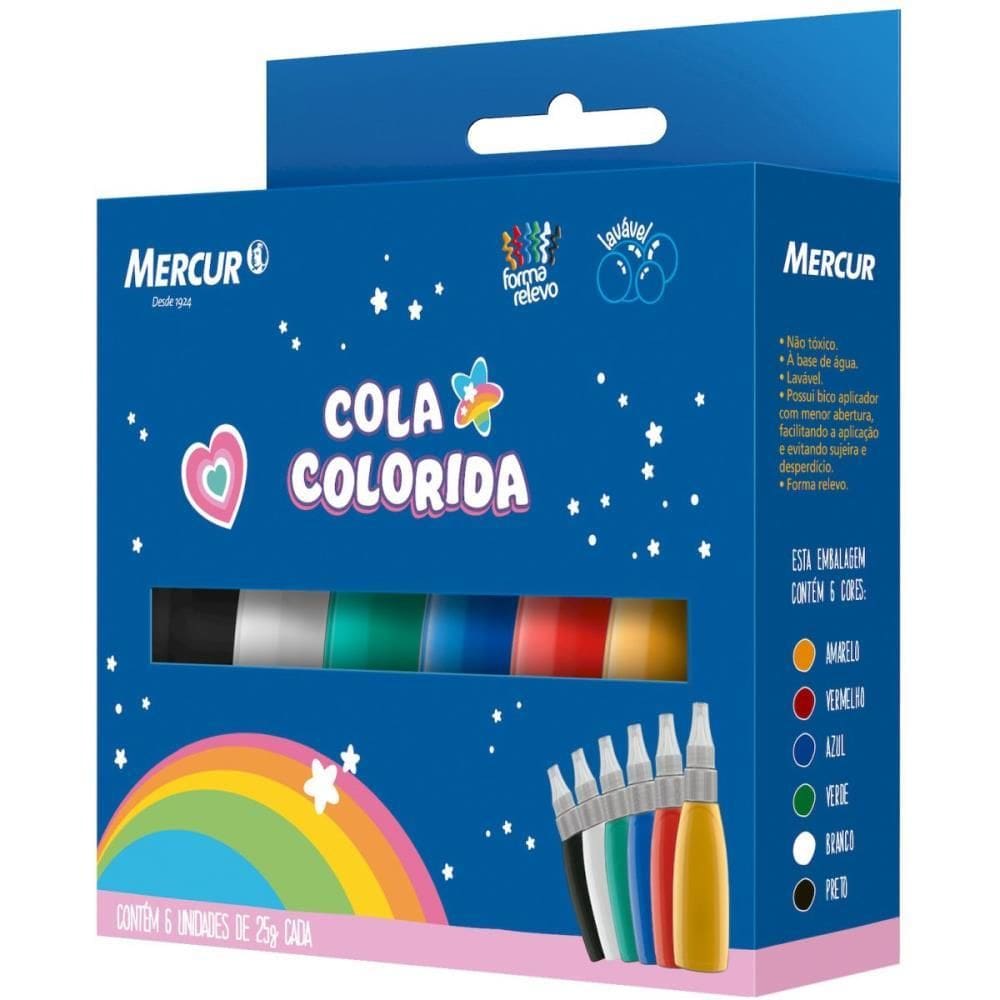 Cola Colorida 06 Cores Mágicas 25g. - Mercur