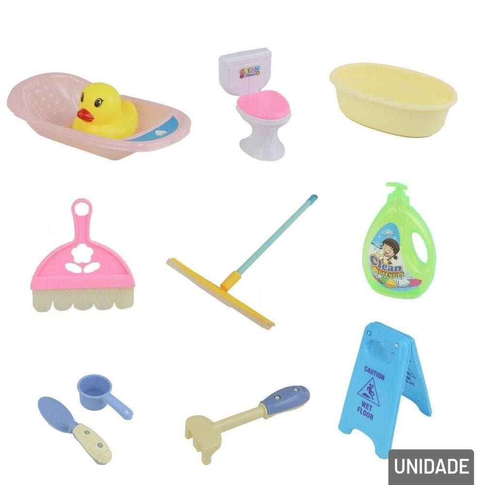 KIT Limpeza Infantil de Plástico 11 Peças Color - Tudo em Caixa