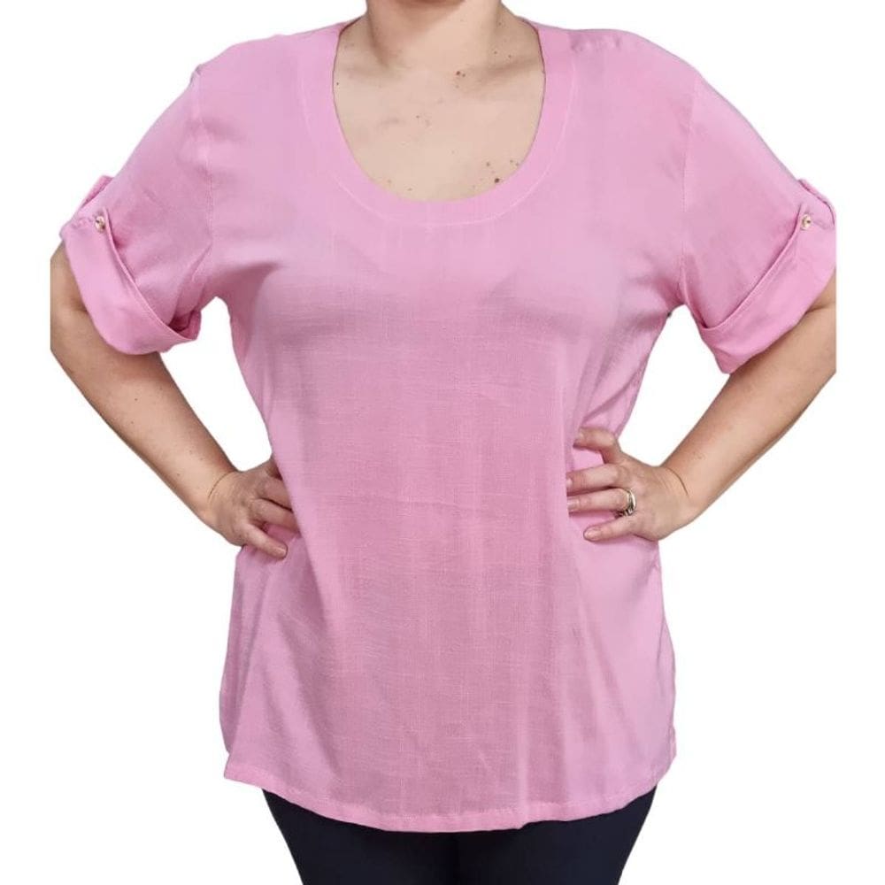Blusa Feminina Rosa Básica Raio de Luz Plus Size