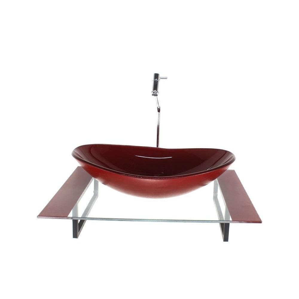 Kit Cuba Vidro Oval Tampo 60Cm Vermelho Cereja E Suporte
